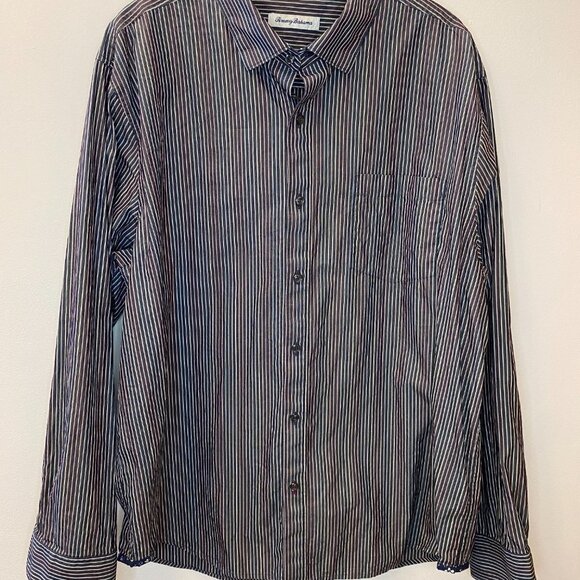 Tommy Bahama Silk & Cotton Striped Long Sleeve Button Down - Picture 1 of 8